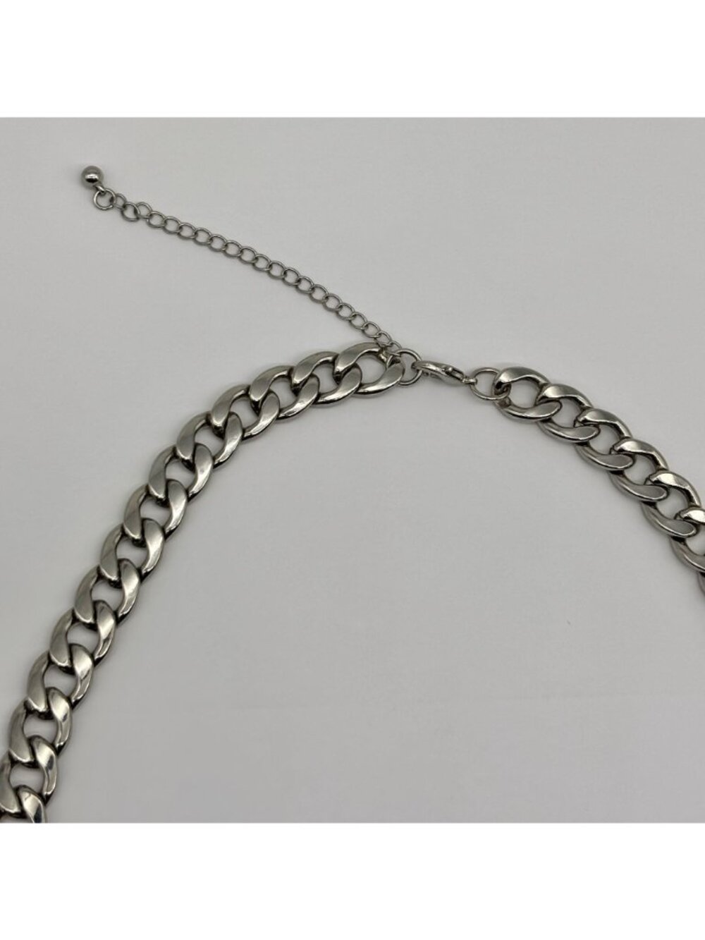 Chunky Silver-Tone Cuban Link Chain Necklace W/Faux Safety Pin Accent Adjustable - Picture 10 of 11